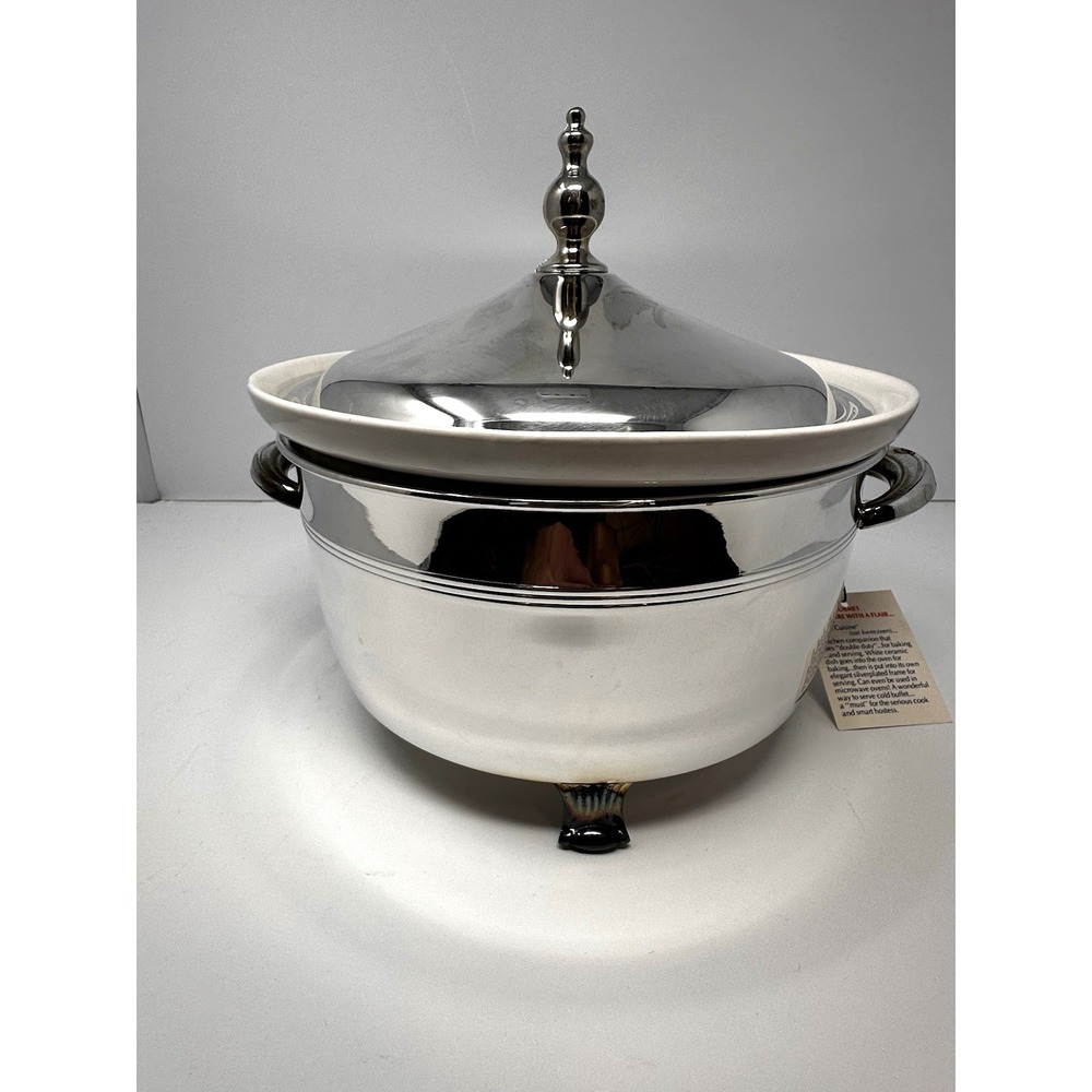 VTG FB Rogers Silver Plated Footed Casserole Dish w/Ceramic Insert
